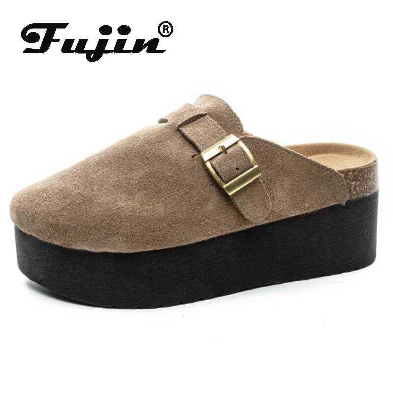 C Fujin 7Cm Cow Suede Genuine Leather Sneakers Platform Sho Wedge Pumps Fashion Sneakers Slipper Wo