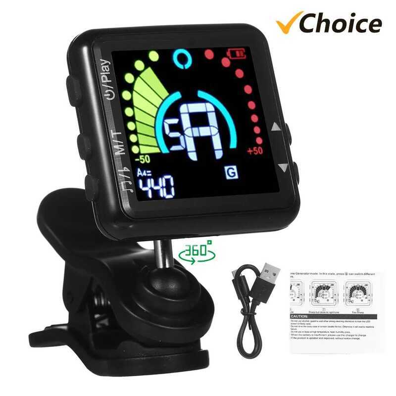 C Guitar Tuner Rechargeable Tuner Clip On LED Color Display Professional Electric Guitar Tuner & Me