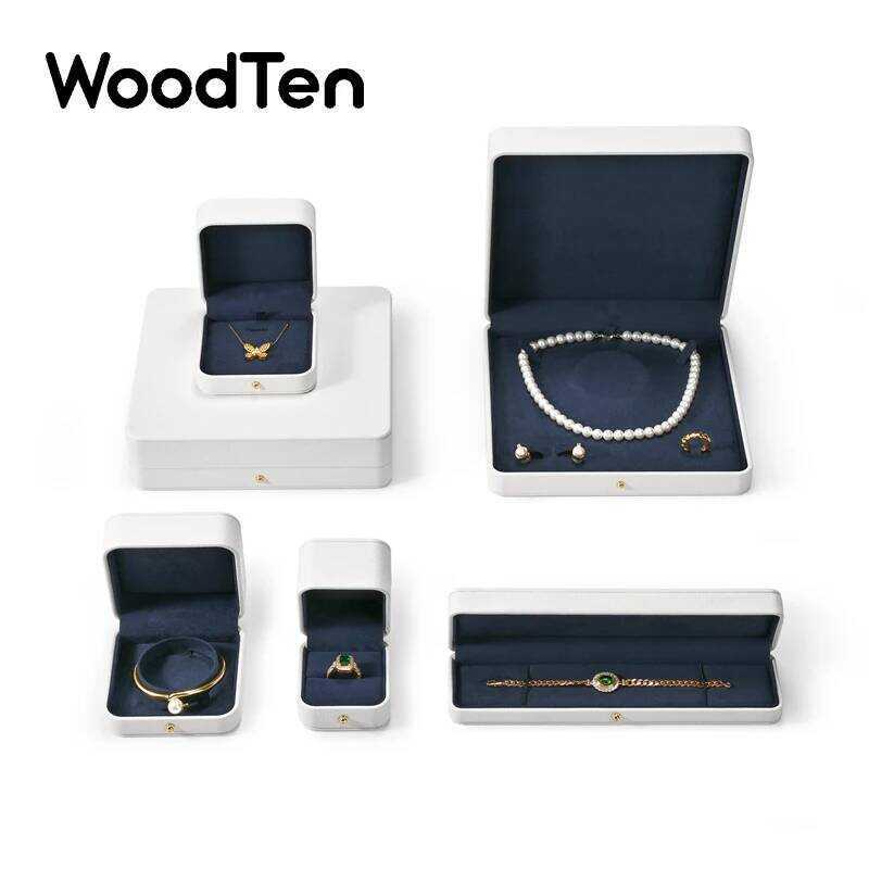 C Woodten PU Leather Ring Box Jewelry Organizer Box Ring Earring Box Necklace Pendant Box Proposal