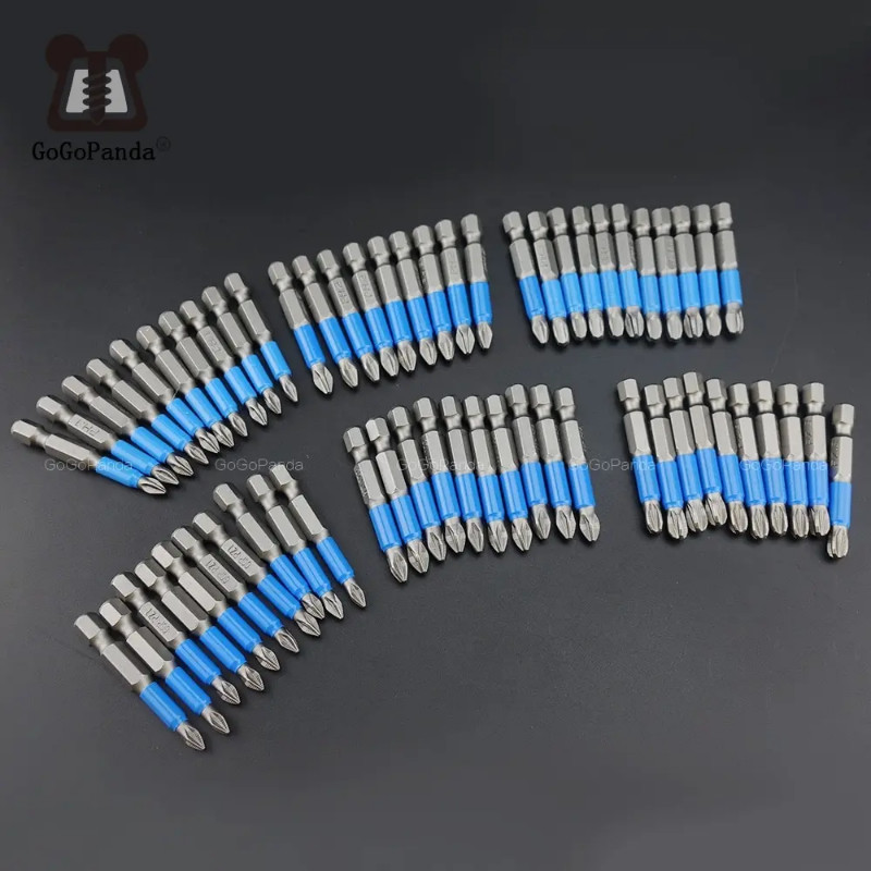 10Pcs/Lot 50mm GCr15 Pozidrive Bits Hex Shanked Anti Slip Screwdriver Bits Magnetic Single Head PZ1