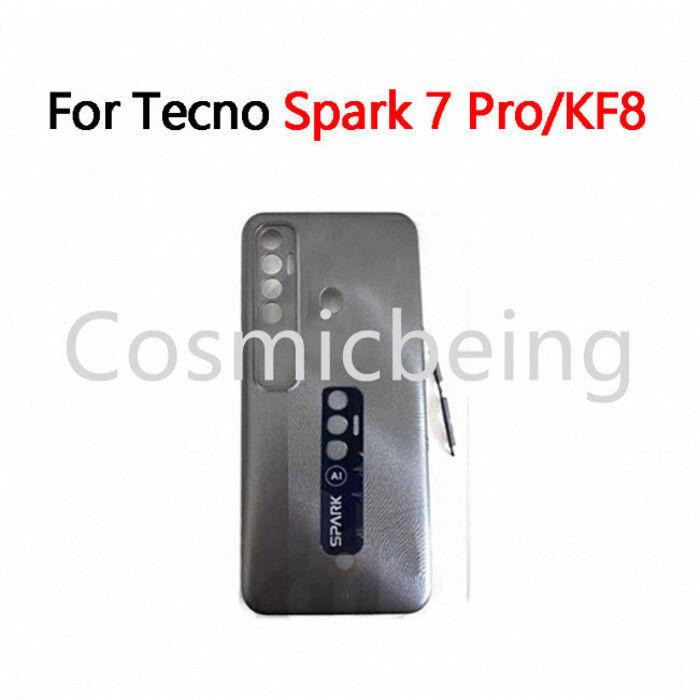 ใหม่กลับแบตเตอรี่สําหรับ Tecno Spark 7 Pro/KF8 ฝาหลังกระจกด้านหลังพร้อมกาว + LCD ด้านหน้ากรอบกลางเปล
