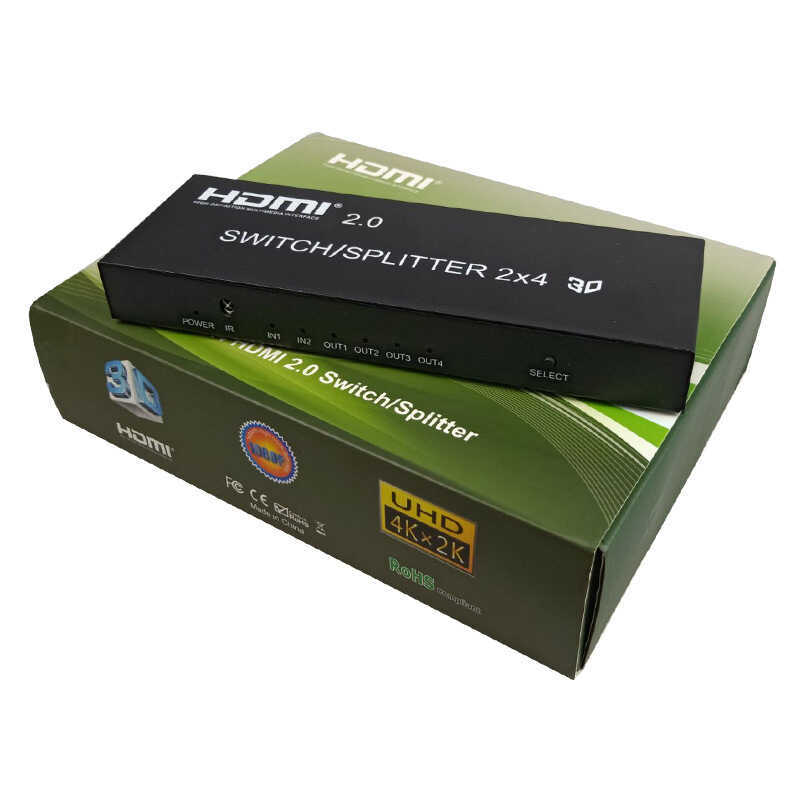 HDMI Switcher 2 In 4 Out One Point Four 2.0 HD Splitter Display One สําหรับสี่เสียงแยก 4k รีโมทคอนโท