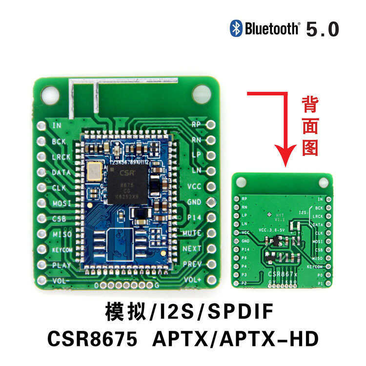 CSR8675 บลูทูธ V5.0 การใช้พลังงานต่ําบลูทูธโมดูล APTX-HD Lossless การบีบอัด I2S Optical Fiber SPDIF