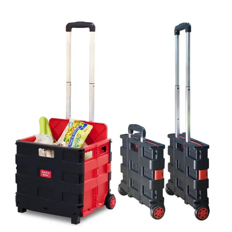 Plastic Folding Trolley Cart Supermarket Shopping Cart Outdoor Shopping Trolley Luggage Folding Tro