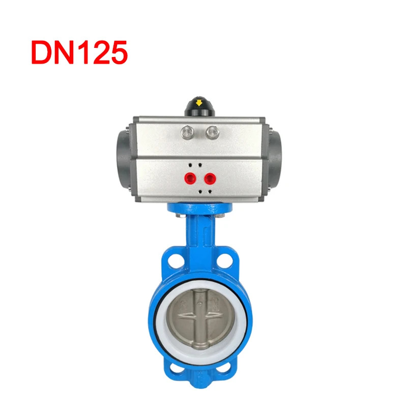 DN125 Wafer Automatic Liquid /Gas /Water /Oil Gas Pneumatic Butterfly Valve 304 Valve Plate Acid An