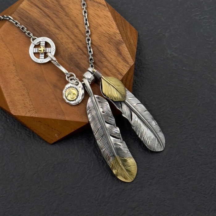 925 Sterling Silver Takahashi Goro Seiko Feather Pendant Necklace Men and Women Same Style