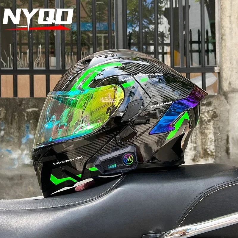 ORZ Motorcycle Helmet Bluetooth Double Lens Full Face Helmet Motocross Helmet DOT Approved Moto Cas