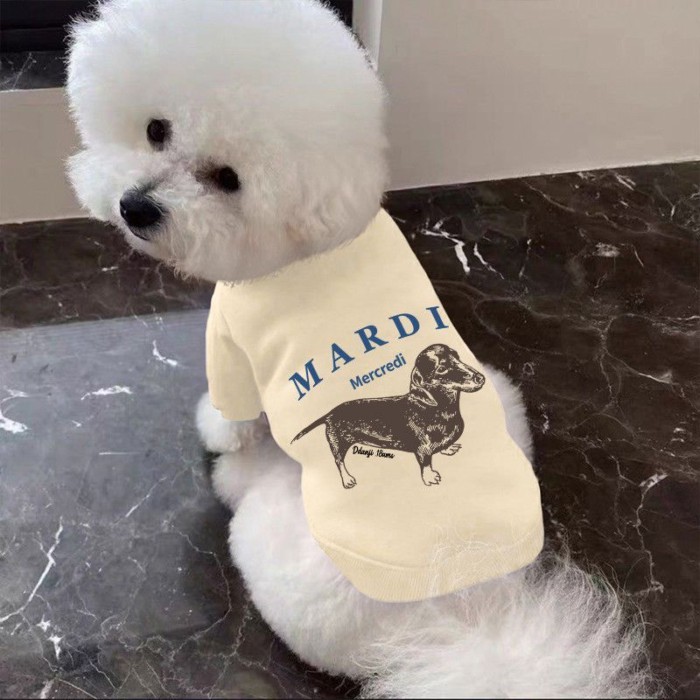 เกาหลีการ์ตูนพิมพ์เสื้อผ้าสัตว์เลี้ยงสบายอบอุ่นบิชอน ชเนาเซอร์สุนัขขนาดเล็กแมวด้านบน