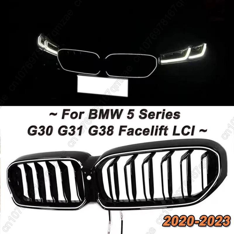 Front Bumper Kidney Double Line LED Light Grill Car Accessories For BMW 5 Series G30 G31 G38 Faceli