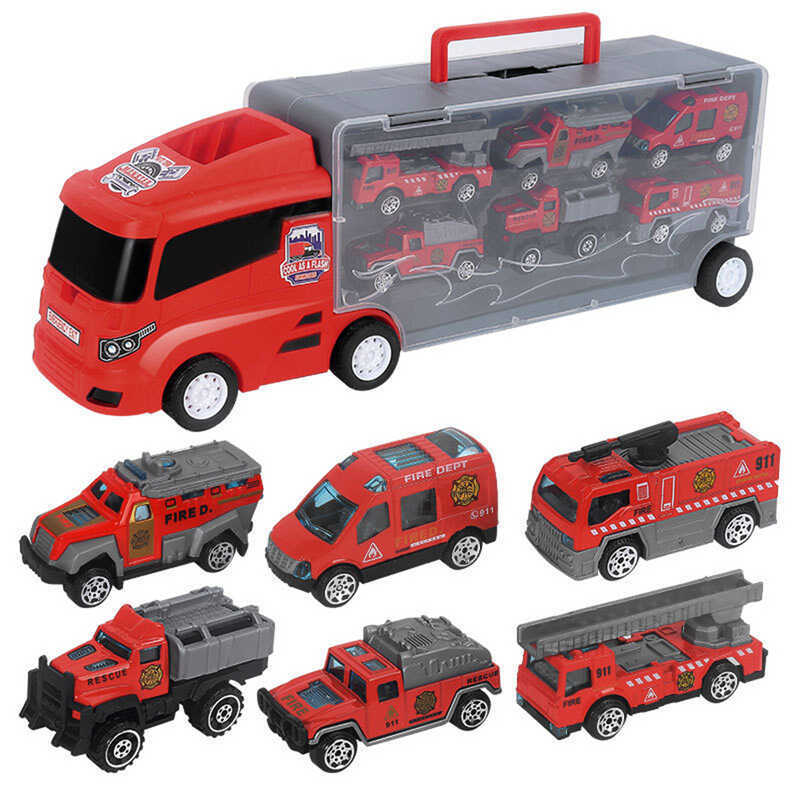 C Deveodo 1 Set Truck Container Toy Miniature Fire-Truck Engineering Truck Police-Car Diecast Alloy