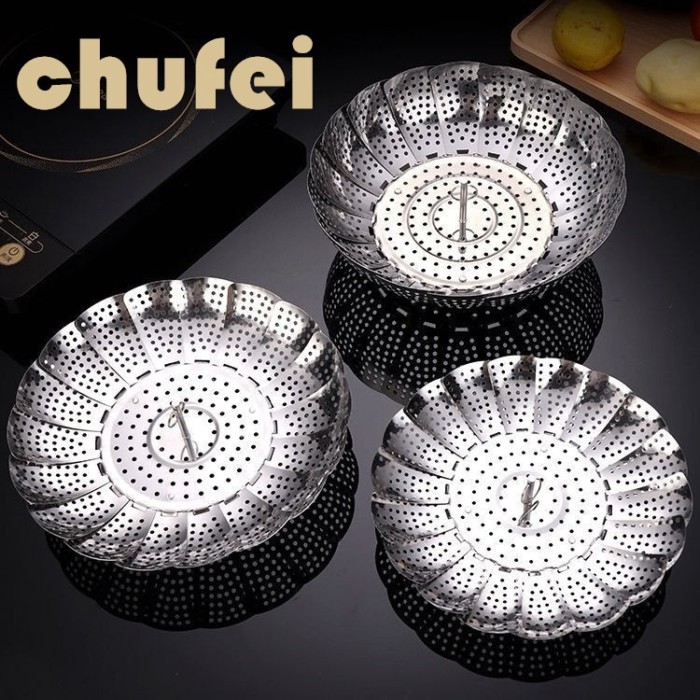 สแตนเลสหนา Lotus แผ่นนึ่งพับได้ห้องครัว Steamer Retractable Water-Proof Steaming Grid ครัวเรือนผักผลไม้ท่อระบายน้ําตะกร้า