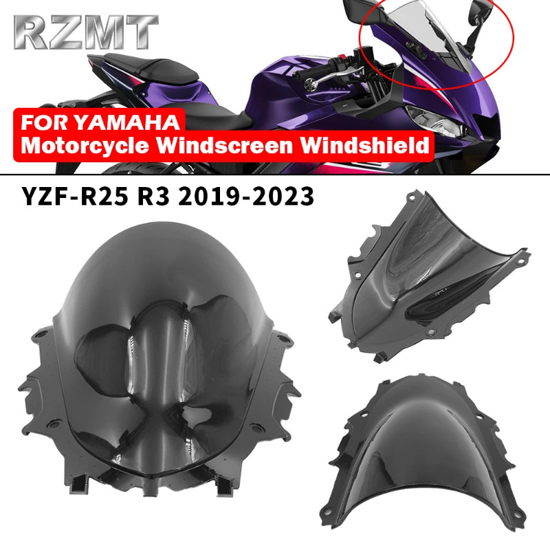 For Yamaha YZF-R25 R3 YZF-R3 YZF R25 2019-2023 Windscreen Windshield Shielda Double Bubble Wind Def