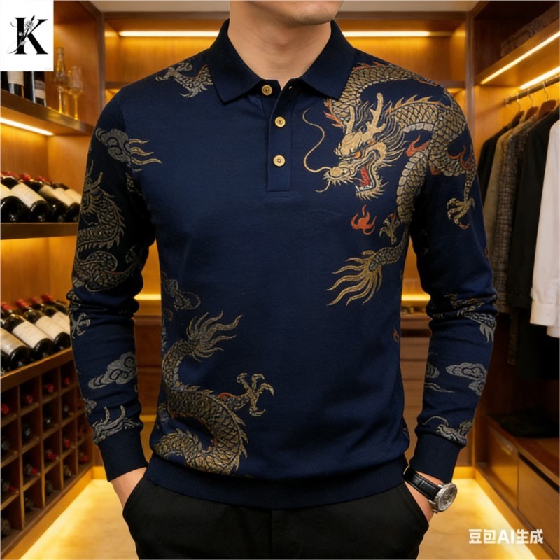 เสื้อโปโลแขนยาวผู้ชายพิมพ์ลาย 3ง: เสื้อท็อปหรูหราและลําลองที่มีลวดลายและพิมพ์สไตล์ชาติพันธุ์ที่ซับซ้อน ปาร์ตี้ลําลองสวมใส่ทุกวัน