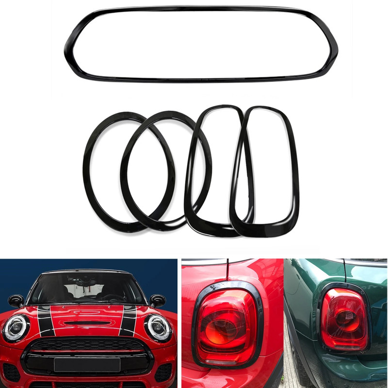 Front Grille Trim Hood Vent Frame & Front Headlight Light & Rear Lamp Cover Strip Rim For Mini Coop