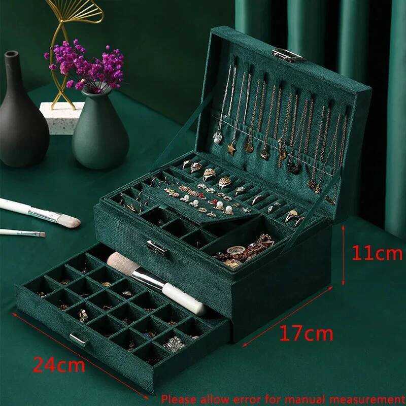 C New 3 Layer Vintage Jewlery Box Organizer And Pack Ring Jewelry Box For Rings Earrings And Neckla