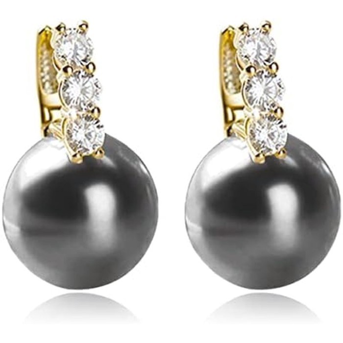 Pearl Earrings for Women 14K Gold Plated Hypoallergenic Pearl Earrings 5A Cubic Zirconia Dangle Ear