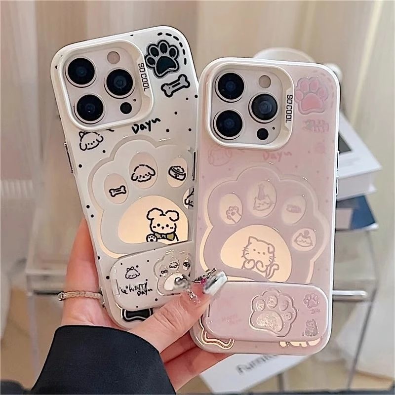เคสโทรศัพท์ที่มีรูปแบบอุ้งเท้าลูกสุนัขน่ารักและฟังก์ชั่นกระจก, เข้ากันได้กับปลอก VIVO X70 V40 Pro V60 V50 V40 Lite V30E