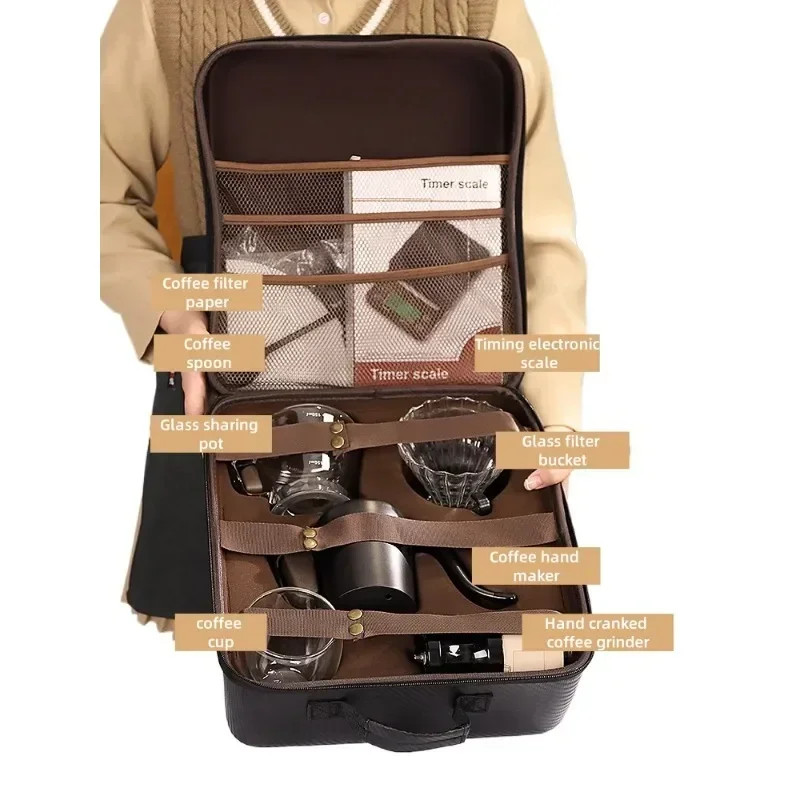 Outdoor Hand Brew Coffee Maker Set Travel Coffee Maker with Storage Bag Filter Cup Pour-Over Kettle