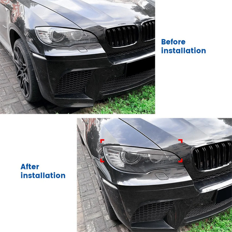 Car Headlight Lamp Eyebrows Cover Trim for BMW X6 E71 2008-2014 Car Headlight Eyelids Lids Carbon F