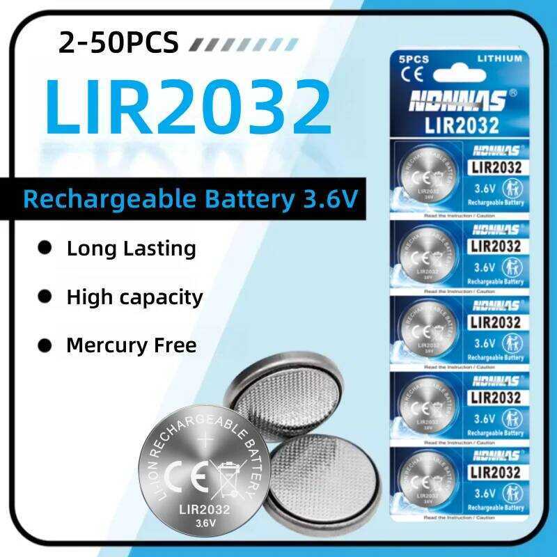 ชิ้น 2-50 แบตเตอรี่ Lir2032 ชาร์จใหม่ได้ 2032 ลิเธียม สามารถใช้แทน Cr2032 สำหรับนาฬิกา