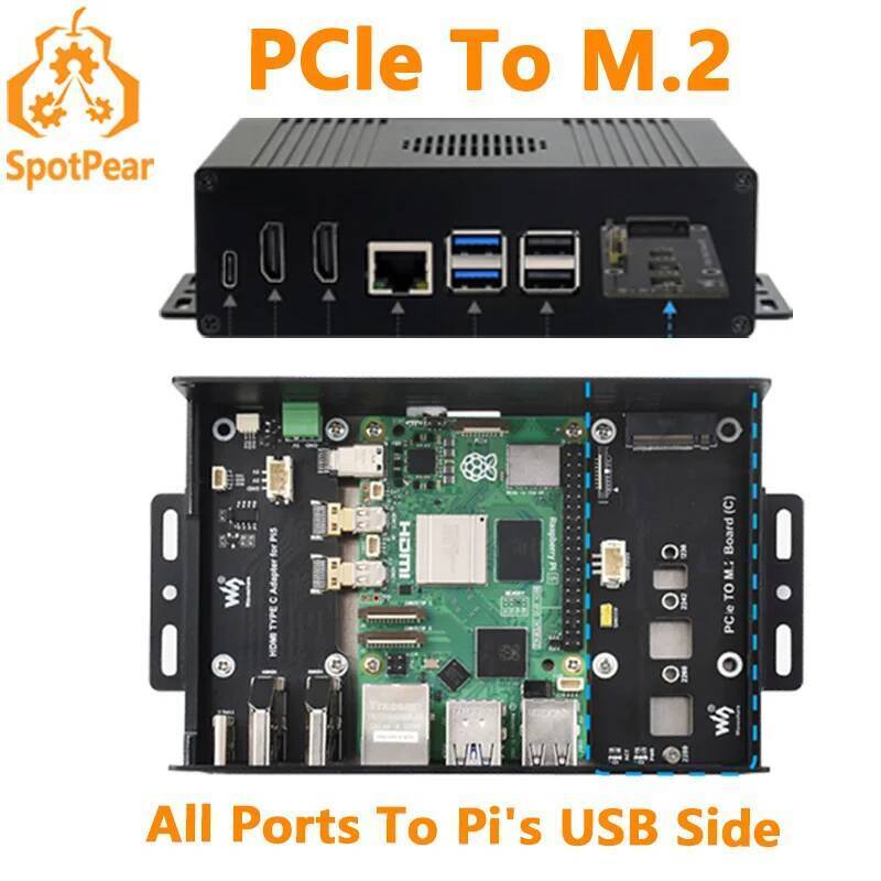 Raspberry Pi 5 Box Case Kit-C PCIe to M.2 NVMe SSD หลายพอร์ตถึงด้าน USB ของ Pi