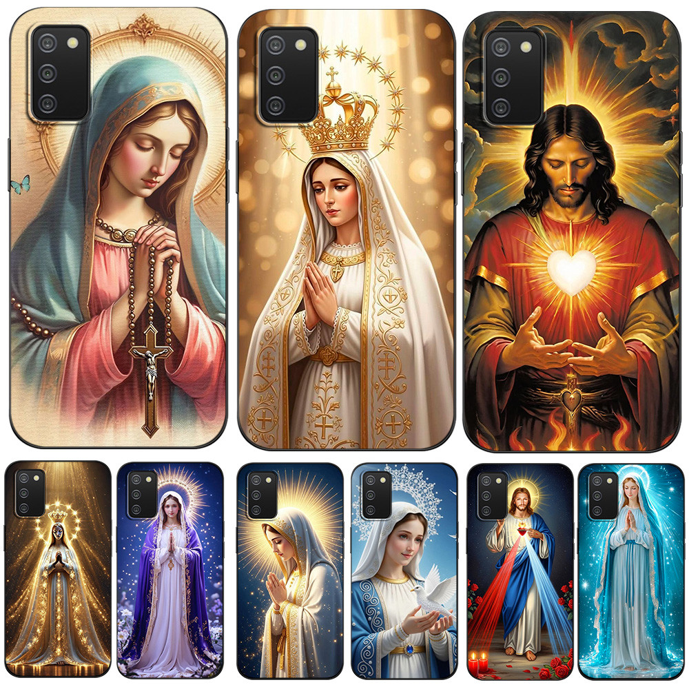 SAMSUNG สําหรับSamsung Galaxy A02Sความสูง 164.2 มม.166.5 มม.กรณีซิลิคอนปกหลังสีดําTpu Virgin Maryพระ