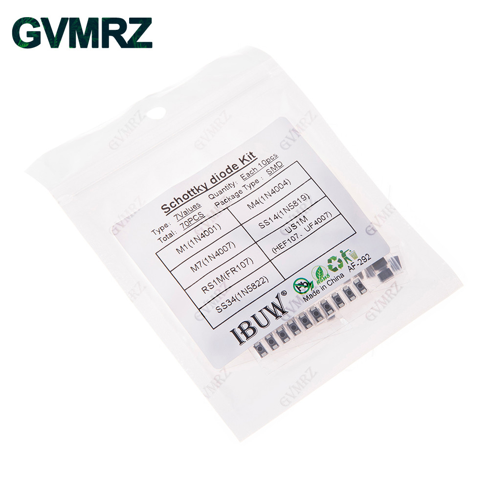70PCS 7Valuets SMD Schottky Diode Kit M1 M4 M7 SS14 RS1M US1M SS34 สําหรับโครงการการตรวจสอบอิเล็กทรอ