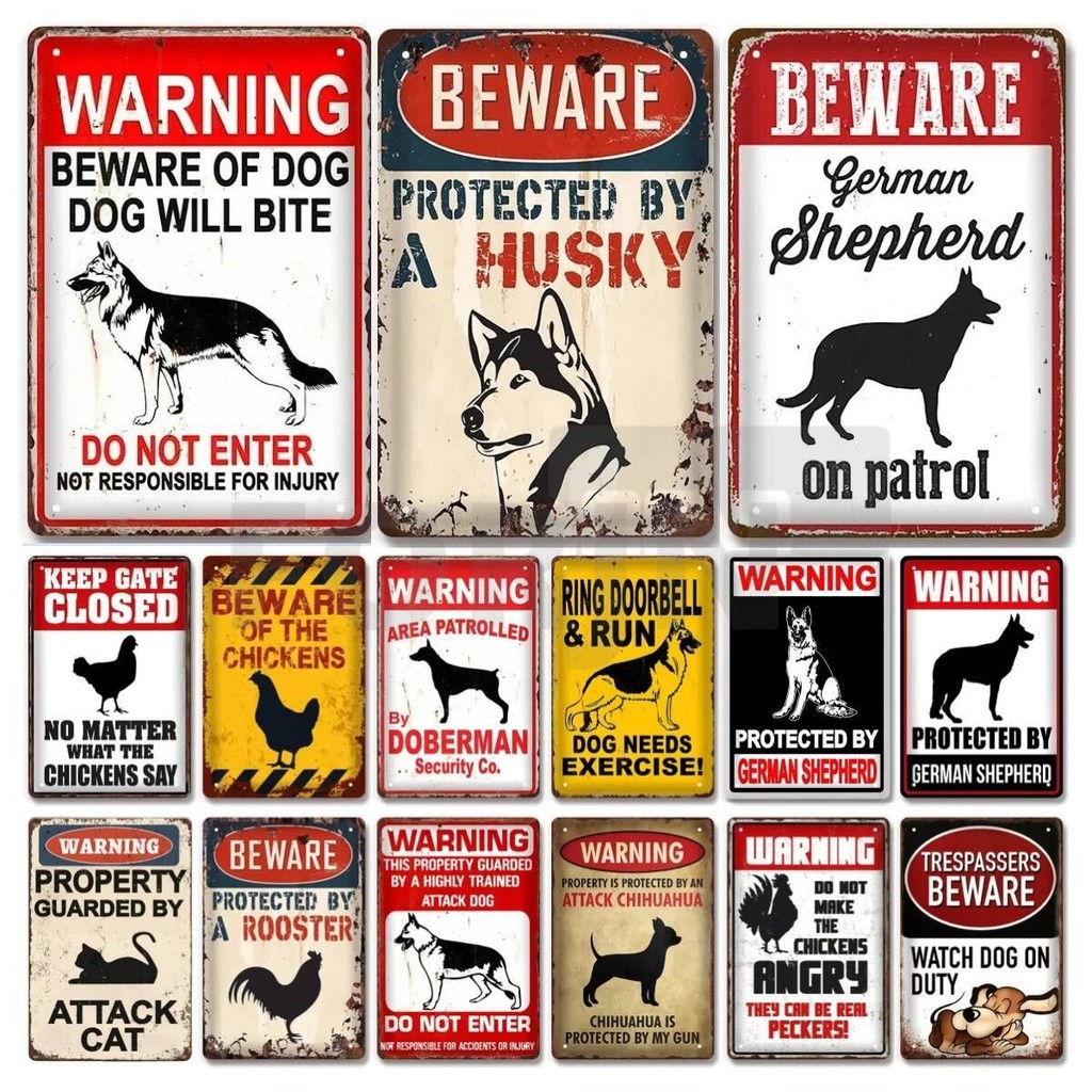 ป้ายเตือนวินเทจ BEWARE-PROTECTED BY A HUSKY โปสเตอร์โลหะ House Plate Wall Art สําหรับบ้านสวนฟาร์ม Pr