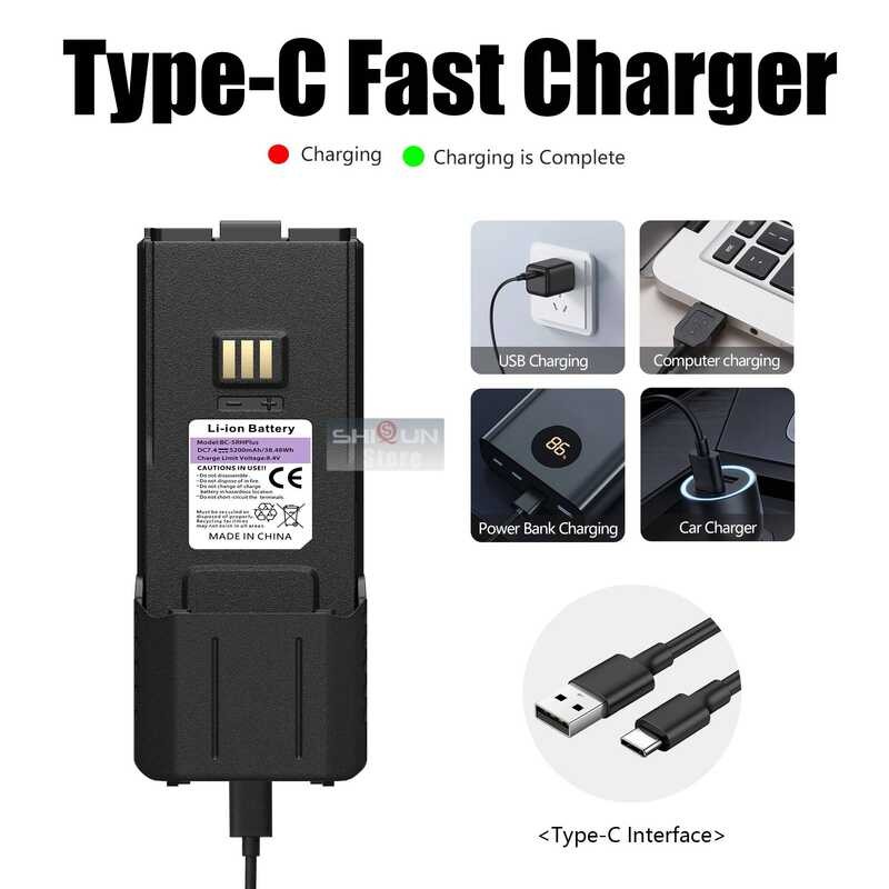 ▥ Baofeng Uv-5Rh Pro แบตเตอรี่ 5Rm Walklie Talkie 3000Mah 5200Mah 6800Mah Type-C ชาร์จแบตเตอรี่