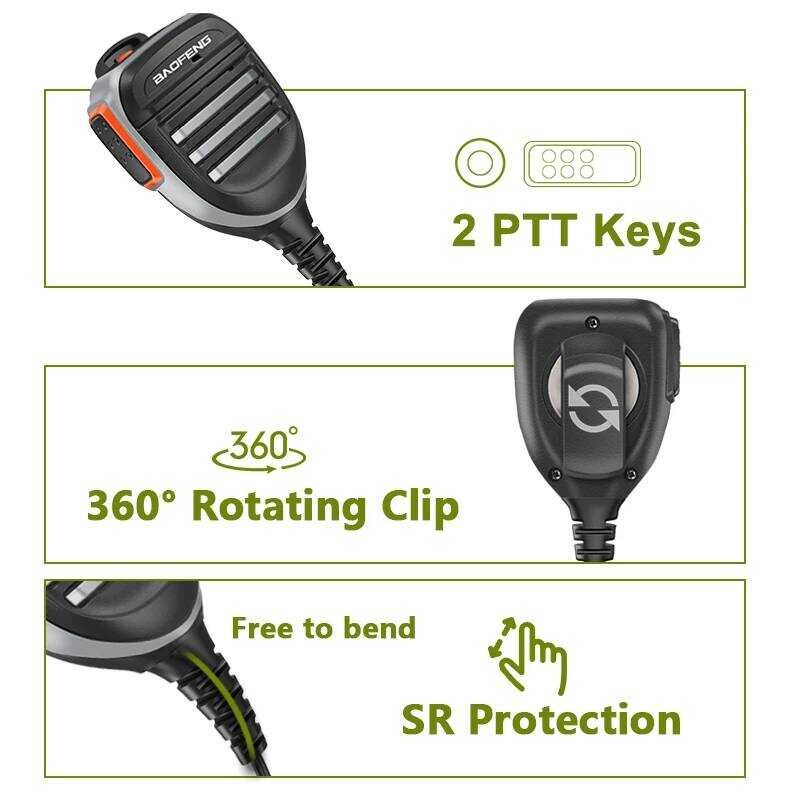 ▥ Uv-5Rh Pro Max ไมโครโฟนลําโพง Baofeng Uv-K61 กันน้ํา Tangent ชุดหูฟังสําหรับ Quansheng Uv-K5