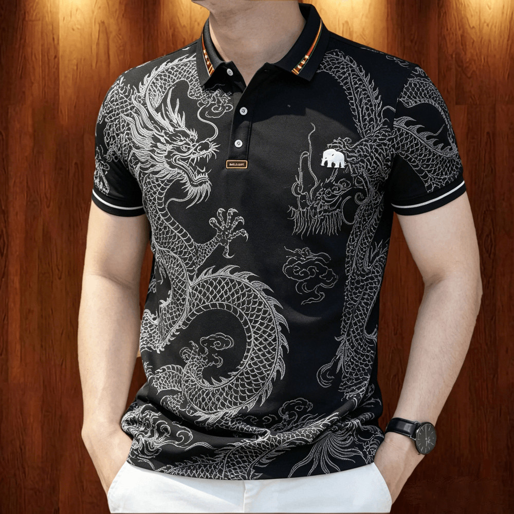 เสื้อโปโลผู้ชายสีดํา สไตล์ธุรกิจลําลอง มินิมอล ขนาดใหญ่ ใส่กีฬาและกลางแจ้ง