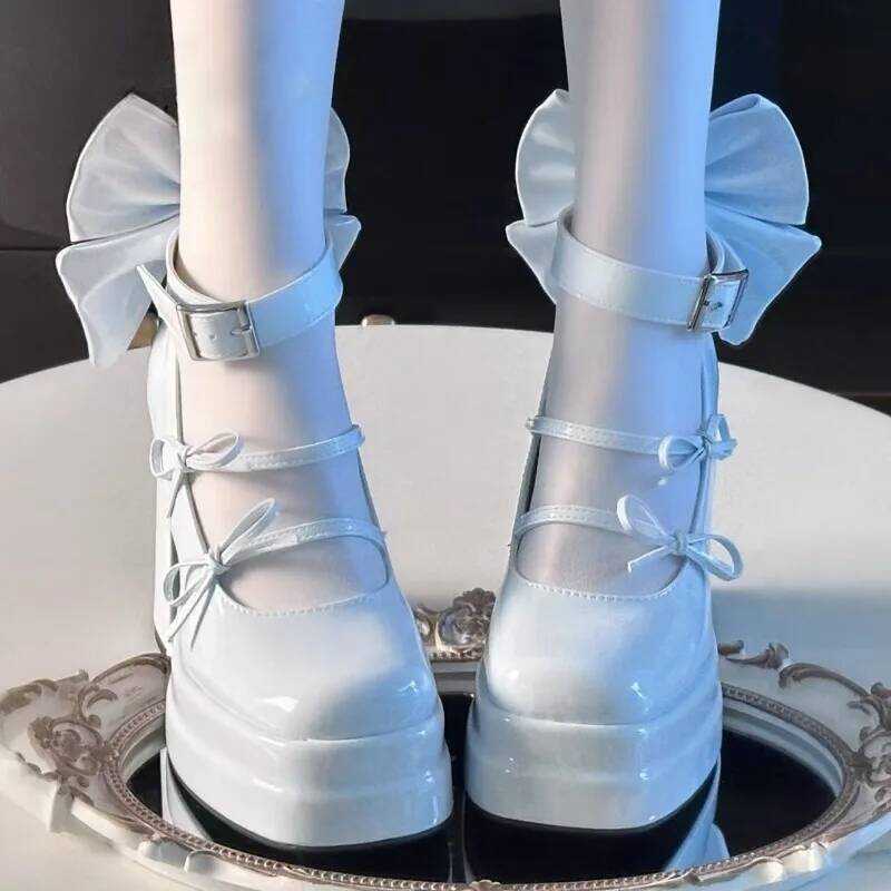 C 2025 Spring Punk Thick Heel Mary Jane Lolita Shoes Woman Patent Leather Cosplay Shoes Y2k Chunky