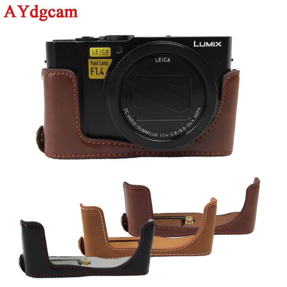 PU หนังกล้องครึ่งกระเป๋าสําหรับ Panasonic LX10 LUMIX LX10 DMC-LX10 กระเป๋ากล้องชุดเปิดแบตเตอรี่ออกแบ
