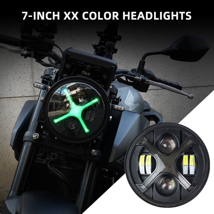 7 Inch LED Motorcycle Headlight smoky color colorful X style RGB DRL Headlight with Honda CB400 CB1