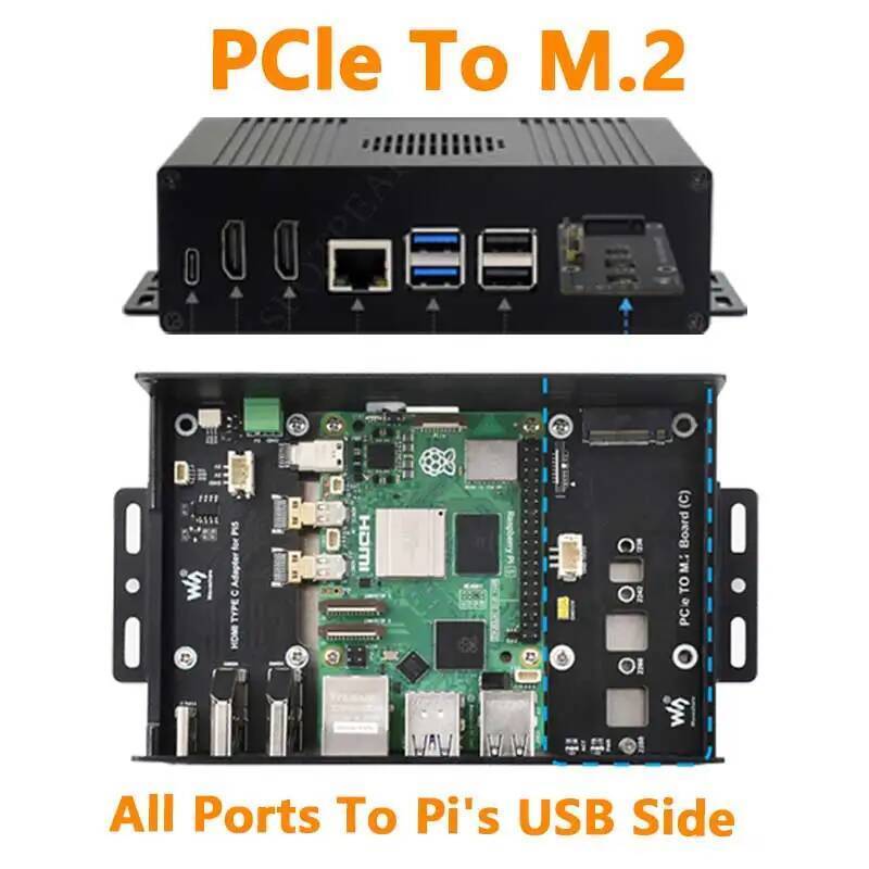 Raspberry Pi 5 Box Case Kit-C PCIe to M.2 NVMe SSD หลายพอร์ตถึงด้าน USB ของ Pi
