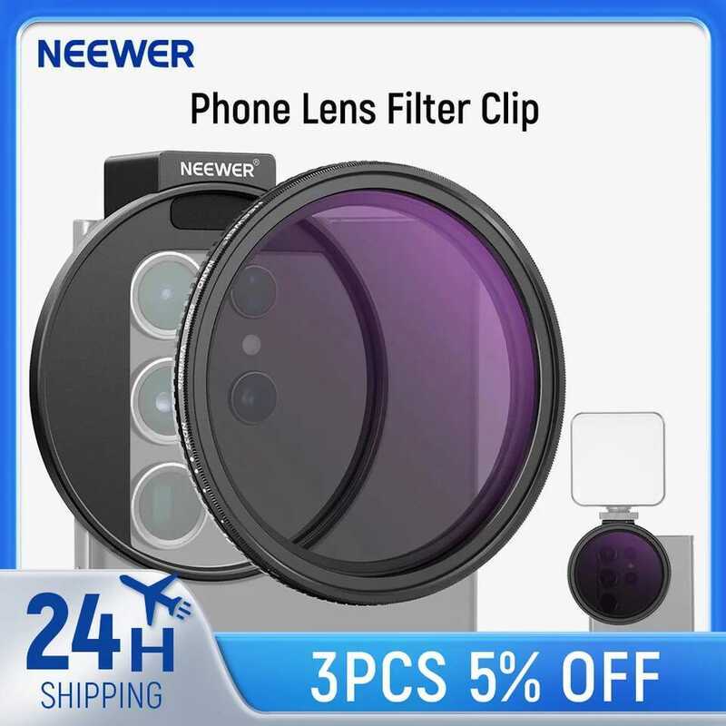 C NEEWER 67Mm Clip On Variale Nd2-Nd32 Phone Lens Filter Kit, Phone Clip With Threaded Adapter Ring