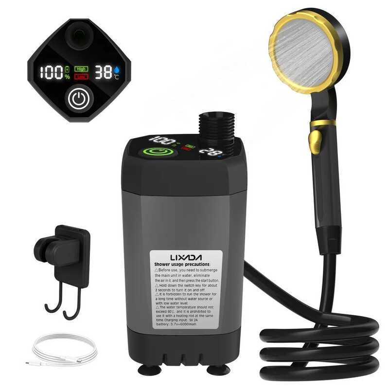 C Camping Shower Pump RV Outdoor Showe Camp Shower W/Full Screen Intelligent Digital Display Adjust