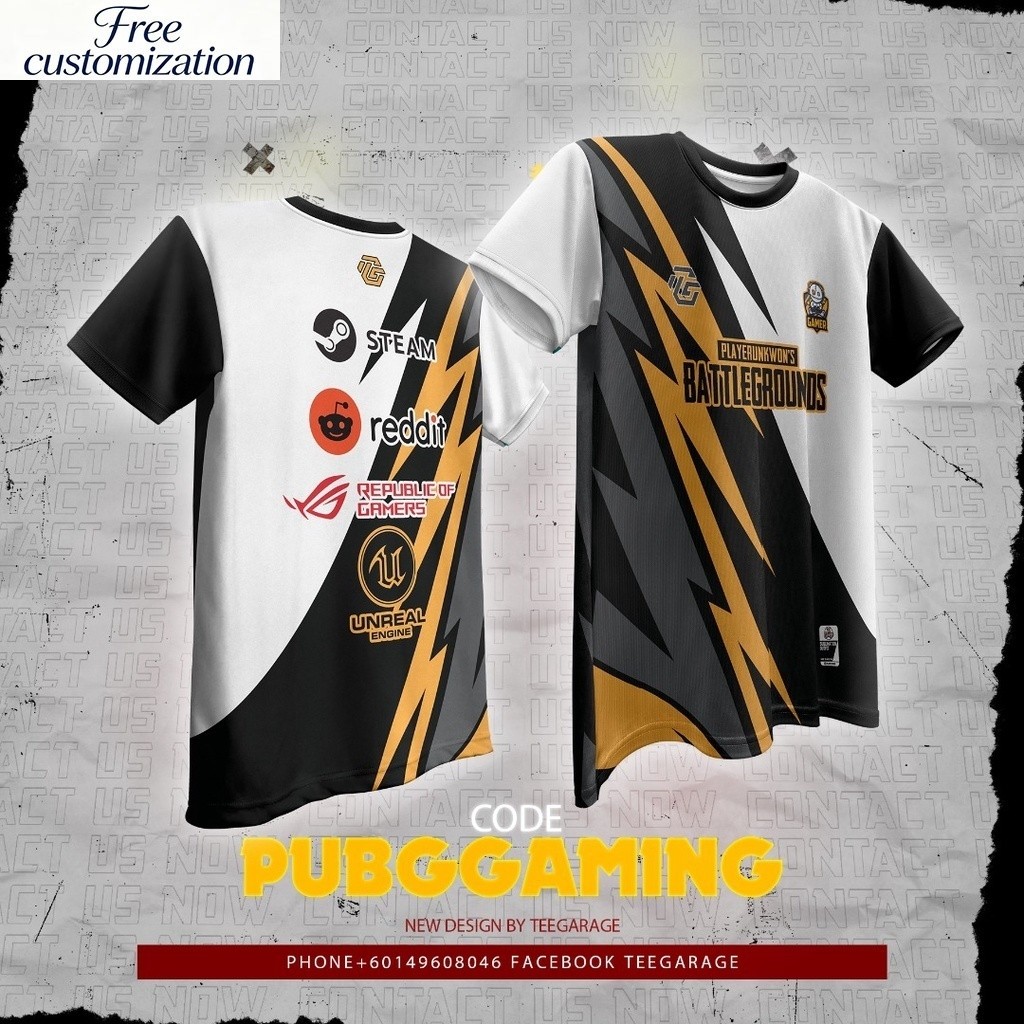 การปรับแต่งฟรี Esports Jersey PUBG GAMING JERSEY SUBLIMATION