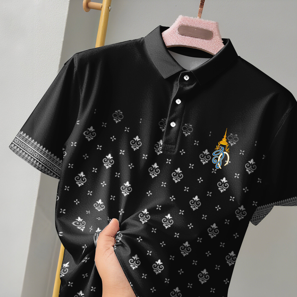 เสื้อโปโลผู้ชายสีดําลายไทยเหมาะสําหรับทํางานผ้าเลื่อนที่ไม่มีสายหนังเย็น