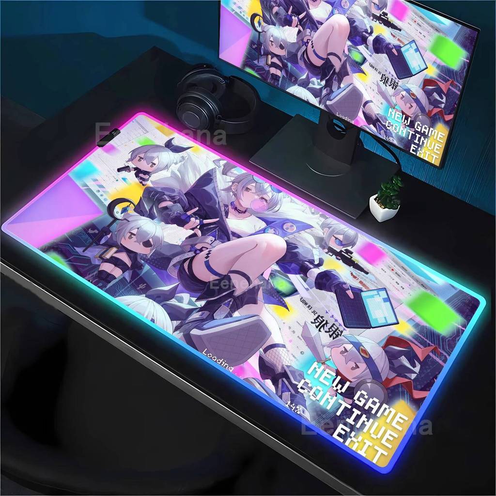 แผ่นรองเมาส์ RGB HSR Honkai Star Rail Silver Wolf LV.999 LED แผ่นรองเม้าส์คีย์บอร์ดอะนิเมะสาว Kawaii