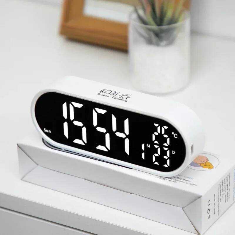 C Digital Alarm TEMP Date Week 2 Alarms Night Mode Snooze 12/24H Anti-Disturb Voice Control Recharg