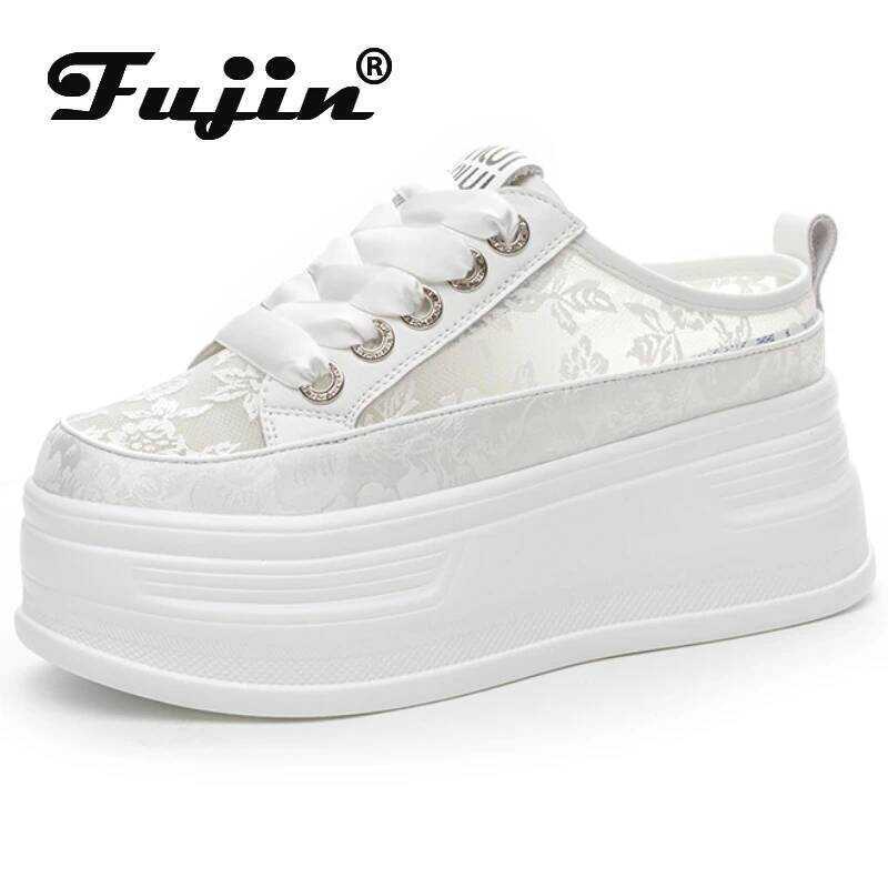 C Fujin 8Cm Air Mesh Ankle Boot Shoes Pumps Fashion Synthetic Platform Wedge Chunky Sneakers Comfy