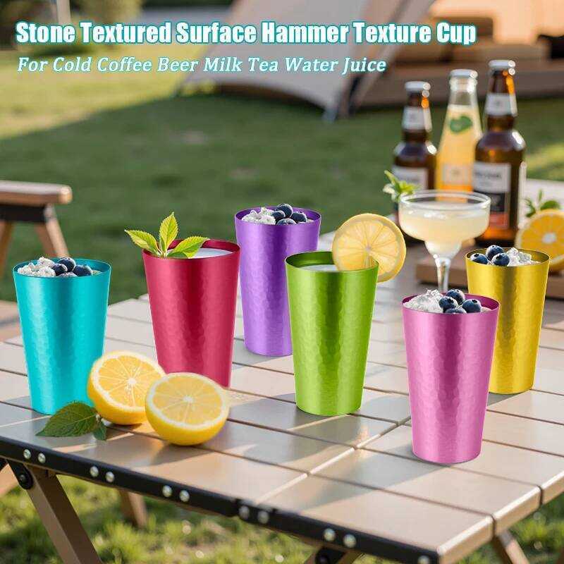 C Set Of 6 Cold Coffee Mugs Stackable Aluminum Cups Stone Textured Surface Mer Texture Coffee Mug B
