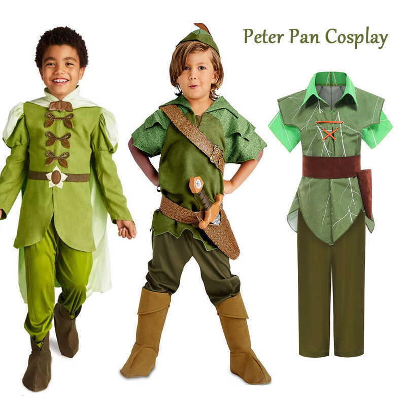 C เด็ก Peter Pan Cosplay Costume เสื้อผ้าคลุมด้วยผ้า เด็กชาย ปาร์ตี้แฟนซีฮาโลวีน อุปกรณ์
