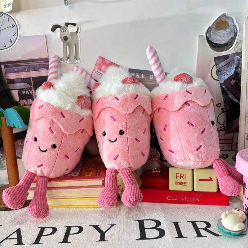 C Fun Strawberry Milk Shake Chocolate Milk Shake Plush Doll Backpack Charm Decoration Cute Cartoon