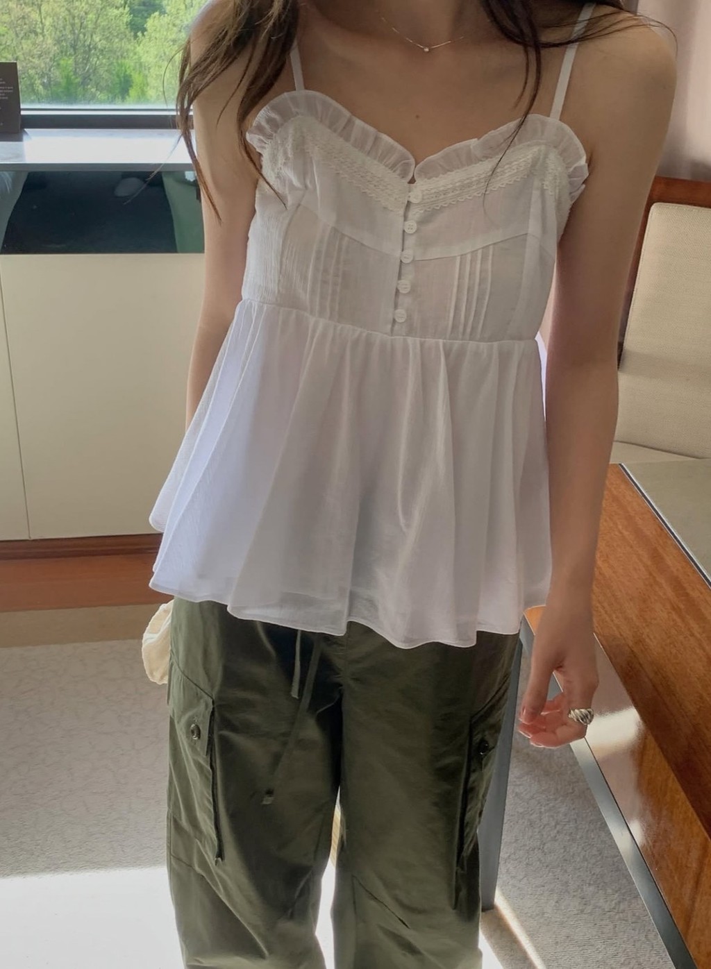 Sweet Lace Halter Ruffled Casual All-Match เสื้อกั๊กแขนกุดไม่มีสายหนังบาง    101738