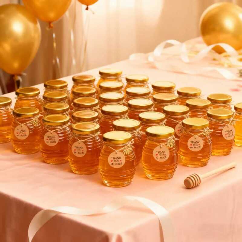 C 12/24/36Pcs- 70Ml, Mini Glass Honey Jar Set, Round Glass Honey Jars, Glass Sealed Jars With Gold