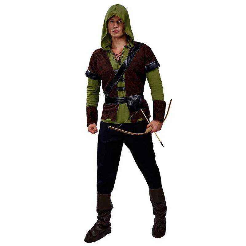 C Robin Hood Costume For Man Huntsman Hood Costumes Green Dee Cosplay Fancy Suit For Costumes Party