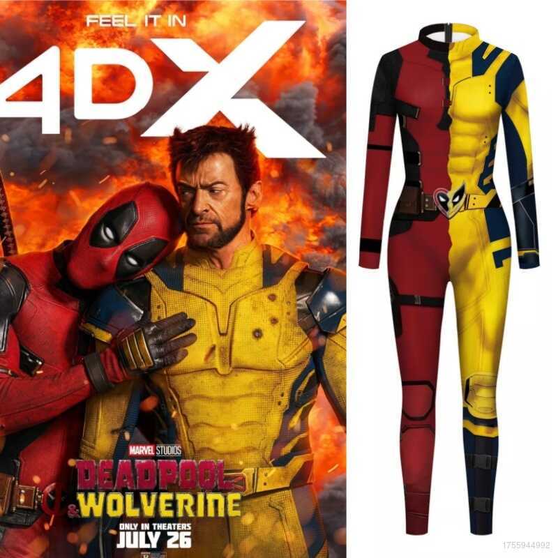 C Clu Jason Deadpool Wolverine Film 3D Slim-Fit Jumpsuit Cosplay Cloth Double Color Halloween Party