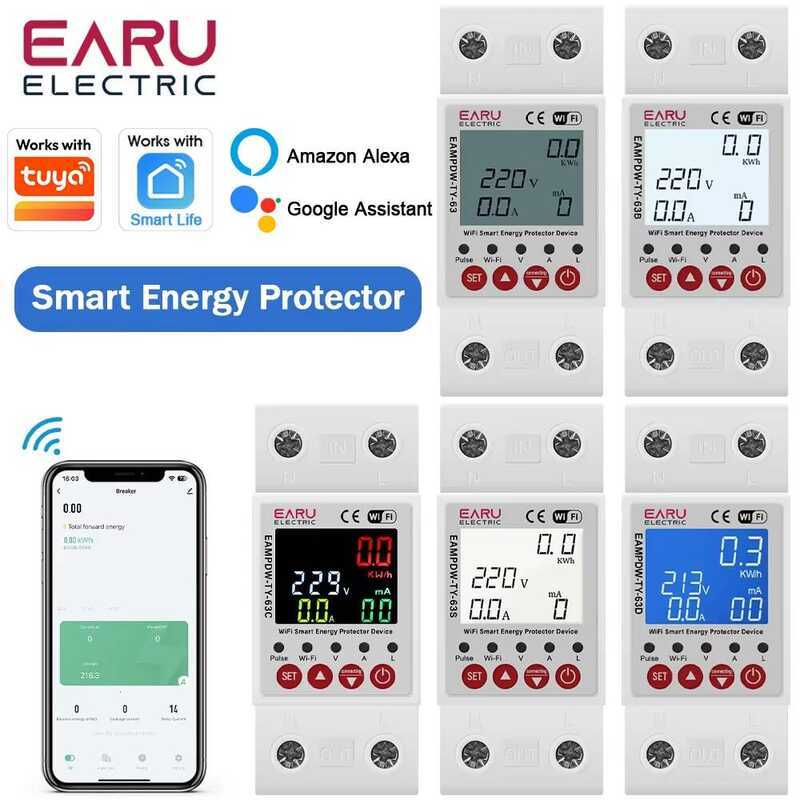 C Tuya Wifi Smart Energy Meter Power Kwh Meter Earth Leakage Over Under Voltage Protector Time Rela